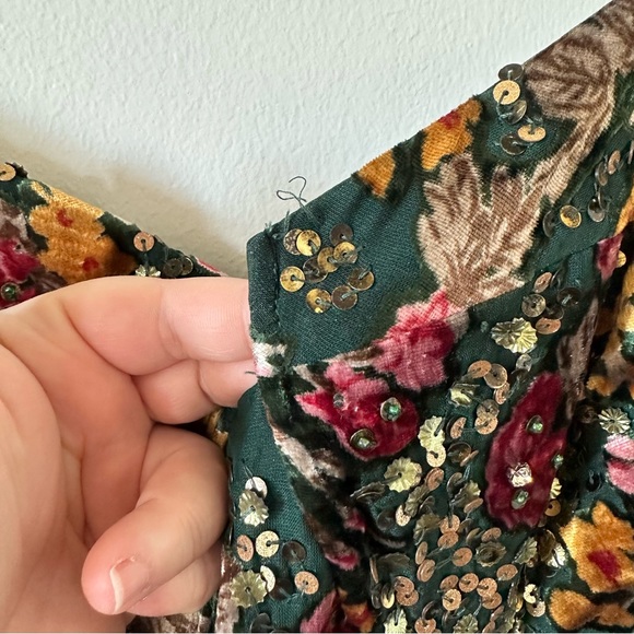 Anthropologie Floral Pleated Midi Dress - Green and Pink - Picture 10 of 12